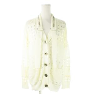 近年モデル 長袖カーディガン ニット Vネック 透かし編み スタッズ F 白 ホワイト /AO17 GY19