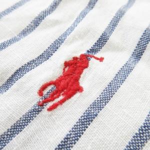 POLO RALPH LAUREN リネンシャツ ボタンダウン 長袖 麻 ストライプ ロゴ刺繍 S 白 ホワイト /AO13 GY19