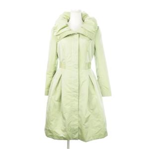TISSUE 中綿 ロングコート ショールカラー ギャザー タック グログラン 36 S 黄緑 グリーン