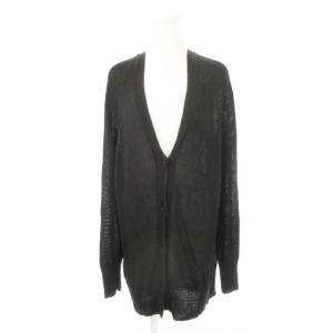 ニットカーディガン Vネック 長袖 リネン 麻 大きいサイズ XL 黒 ブラック /AH8 GY19