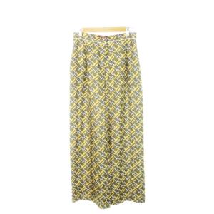 パンツ ストレート ワイド シルク 絹 パイピング 幾何学 総柄 8 M 緑 グリーン /AH1 GY19