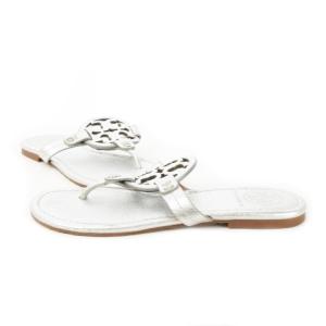 TORY BURCH トングサンダル レザー 革 ハク ロゴ 5.5 22.5cm シルバーカラー /CK21 GY19