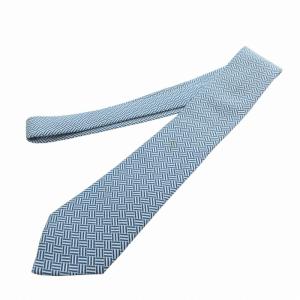 HERMES ネクタイ レギュラータイ 総柄 絹 シルク 青 白 ブルー ホワイト /HO AA GY19
