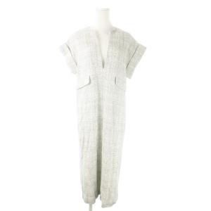 ミックスツイードジャンパースカート ロング キーネック 36 S 白 ホワイト 1526-257-5266