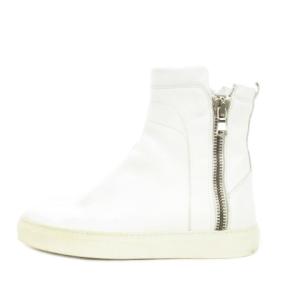 ハイカットサイドジップレザースニーカー ショートブーツ 本革 内側ファー 36 23cm 白 ホワイト