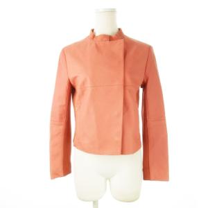 ラムレザージャケット ライダース レザー 革 羊革 ダブル 比翼 リブニット切替 40 M ピンク /CK3