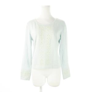 ヴィンテージ サマーニット ラウンドネック 長袖 カットワーク 刺繍 ラメ M 青 ブルー /CK5 GY19