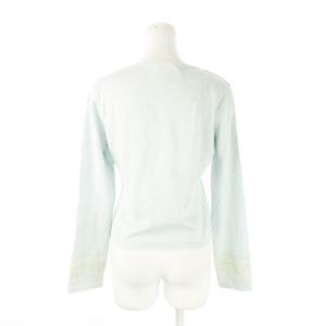 Christian Dior ヴィンテージ サマーニット ラウンドネック 長袖 カットワーク 刺繍 ラメ M 青 ブルー /CK5 GY19