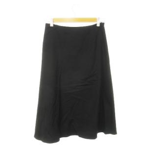 Max Mara 白タグ フレアスカート ミモレ ロング サイドタック ウール混 36 S 黒 ブラック /AH11 GY19