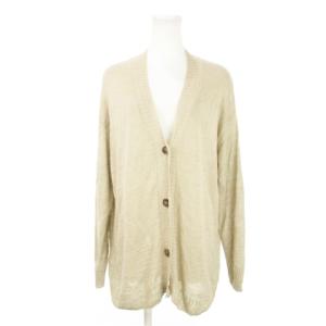 ニットカーディガン Vネック 長袖 リネン 麻 アースカラー オーバーサイズ S ベージュ /AH6 GY19