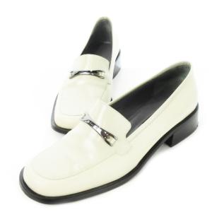 FINLA ローファー スリッポン レザー 革 ロゴプレート ビット 7.5 24.5cm ライトグレー