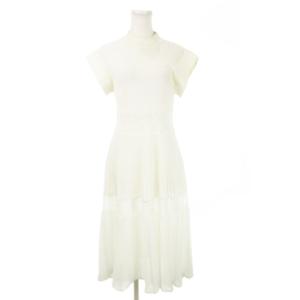 ニットワンピース ロング クルーネック 半袖 レース 38 M 白 ホワイト /MN16 GY19