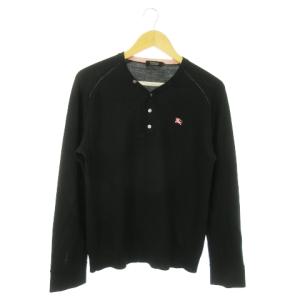 ニット セーター ヘンリーネック 長袖 ロゴ刺繍 ステッチ 3 L 黒 ブラック /AO17 GY19