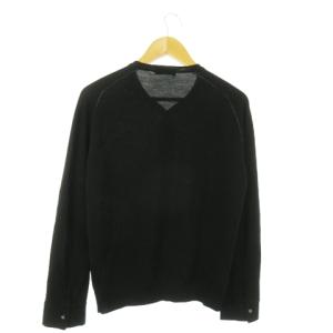 BURBERRY BLACK LABEL ニット セーター ヘンリーネック 長袖 ロゴ刺繍 ステッチ 3 L 黒 ブラック /AO17 GY19