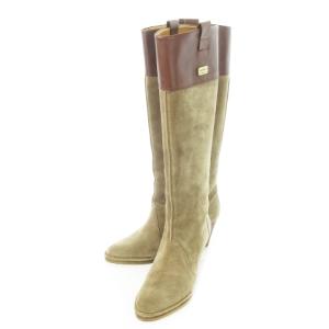 RUSSET ロングブーツ ウェッジソール レザー 革 ヌバック スエード 切替 ロゴ 6 23.0cm