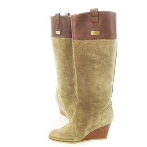 Salvatore Ferragamo RUSSET ロングブーツ ウェッジソール レザー 革 ヌバック スエード 切替 ロゴ 6 23.0cm