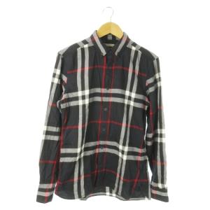 ボタンダウンシャツ 長袖 コットン チェック 総柄 M 紺 ネイビー /AO14 GY19