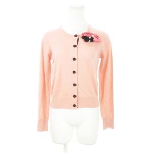 ニットカーディガン ラウンドネック 長袖 ウール リボン ブローチ 36 S ピンク 3896819 /AH8