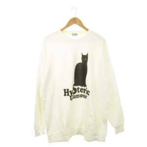 トレーナー スウェット クルーネック 長袖 プリント アニマル 猫 ネコ F 白 ホワイト /AH3 GY19