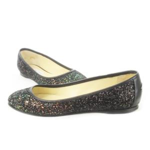 JIMMY CHOO パンプス フラットシューズ バレエ グリッター レザーパイピング 大きいサイズ 40 27.0cm 黒