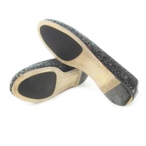 JIMMY CHOO パンプス フラットシューズ バレエ グリッター レザーパイピング 大きいサイズ 40 27.0cm 黒