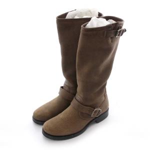 エンジニアブーツ ロング レザー 皮革 シボ革 ベルト こげ茶 ダークブラウン /MP GY19