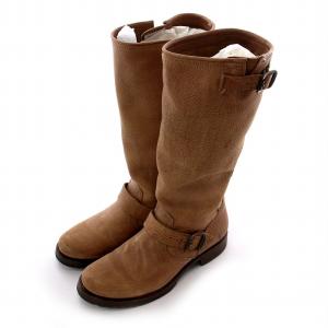 エンジニアブーツ ロング レザー 皮革 シボ革 ベルト 茶 ブラウン ベージュ /MP GY19