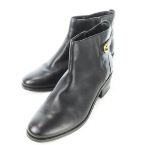 ショートブーツ レザー 革 ロゴ ゴールド金具 ベルト 10 28.0cm 黒 ブラック /CK5 GY19