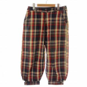 ワイドパンツ バルーンパンツ ズボン チェック柄 九分丈 ジップフライ アジャスター 0 XS 赤 レッド
