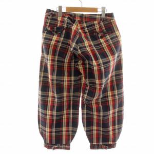 KAPITAL ワイドパンツ バルーンパンツ ズボン チェック柄 九分丈 ジップフライ アジャスター 0 XS 赤 レッド