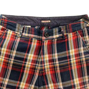 KAPITAL ワイドパンツ バルーンパンツ ズボン チェック柄 九分丈 ジップフライ アジャスター 0 XS 赤 レッド