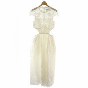 ワンピース ノースリーブ レース アップリケ 刺繍 総裏地 白 ホワイト SWF333Y01600 /MP