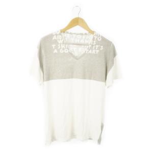 エイズ Tシャツ カットソー 半袖 Vネック コットン プリント バイカラー グレー S30GC9992/AO14