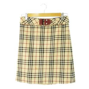 タイトスカート ひざ丈 ウール レザー 革 ベルト付き ノバチェック 36 S ベージュ /CK30 GY01