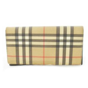 長財布 二つ折り PVC レザー ノバチェック ベージュ