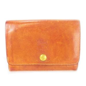 二つ折り財布 ウォレット 小銭入れあり レザー 革 ロゴ型押し ツヤ感 茶 ブラウン /CK29 GY01