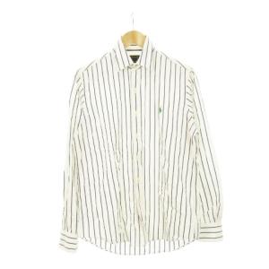 シャツ 長袖 ロゴ刺繍 ストライプ S 白 ホワイト 紺 ネイビー /AH16 GY01