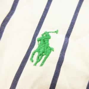POLO RALPH LAUREN シャツ 長袖 ロゴ刺繍 ストライプ S 白 ホワイト 紺 ネイビー /AH16 GY01