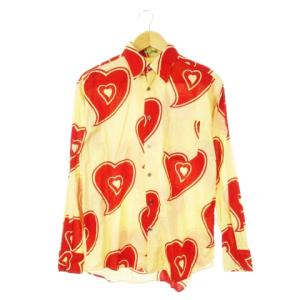 コットンシャツ ガーゼタッチ レギュラー 長袖 プリント ハート柄 総柄 M ベージュ /CK17 GY01