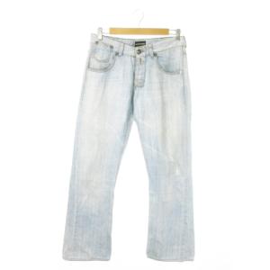 デニムパンツ ジーンズ ストレート ボタンフライ ダメージ加工 46 S 青 ブルー /AO21 GY01