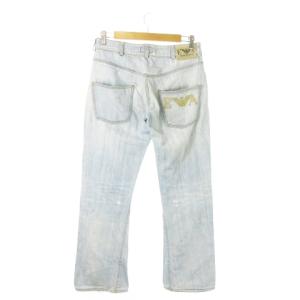 EMPORIO ARMANI デニムパンツ ジーンズ ストレート ボタンフライ ダメージ加工 46 S 青 ブルー /AO21 GY01