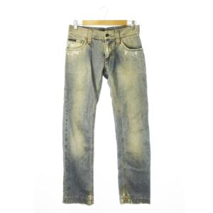 デニムパンツ ジーンズ レギュラー ストレート ダメージ加工 ヴィンテージ加工 44 XS 青 ブルー