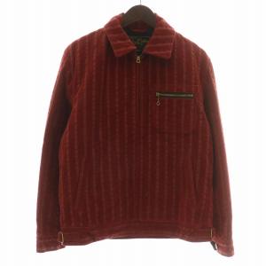 中綿ジャケット ブルゾン アウター ストライプ 総柄 ジップアップ ロゴ M 赤 レッド /XZ GY43