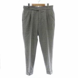 SUPER 100's パンツ スラックス ウール テーパード 千鳥格子柄 総柄 ジップフライ 48 L