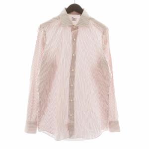 シャツ ドレスシャツ 長袖 ストライプ 総柄 40 L 赤 レッド 白 ホワイト /XZ GY43