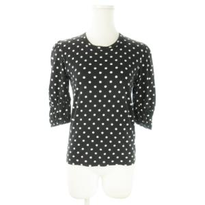カットソー クルーネック 五分袖 ストレッチ ドット 総柄 小さいサイズ XS 黒 ブラック /AO15
