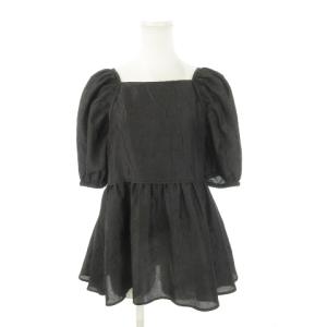 ブラウス スクエアネック プルオーバー パフスリーブ ボリュームスリーブ 五分袖 切替 シワ加工 2 M