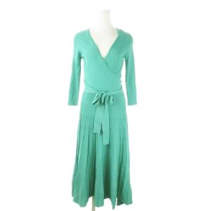 ロングワンピース ニット リブ カシュクール 七分袖 リボン インナー付き 36 S 緑 グリーン /AO10