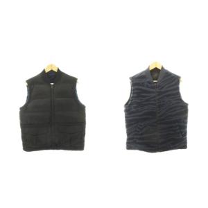 リバーシブルベスト ジャケット ダウン ボアフリース カモフラ ロゴ M 黒 ブラック 青 ブルー /AH19