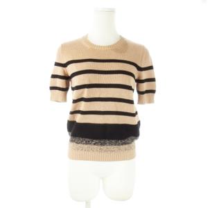 切替ニット セーター クルーネック 半袖 シアー 透け感 ボーダー 38 M ピンク /AO12 GY43